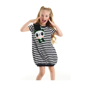 Denokids Striped Panda Girl Black and White Dress