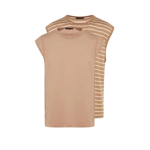 Trendyol Men's Basic Oversize/Wide-Fit Striped-Plain 100% Cotton 2-Pack Sleeveless T-Shirt/A singlet.