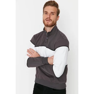 Trendyol Men's Gray Men's Regular Fit Long Sleeve Stand High Collar Paneled Welt Cotton Sweatshirt