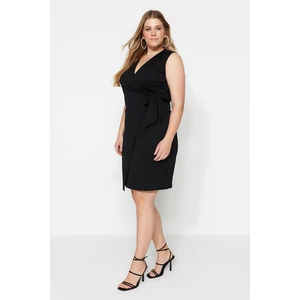 Trendyol Curve Black Double Breasted Tie Knitted Dress