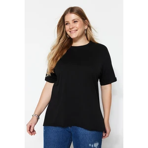 Trendyol Curve Black Knitted Crewneck Double Sleeve T-Shirt