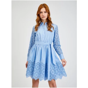 Orsay Blue Perforated Shirt Dress with Tie - Ladies