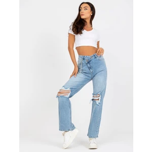 Light blue wide denim with chain
