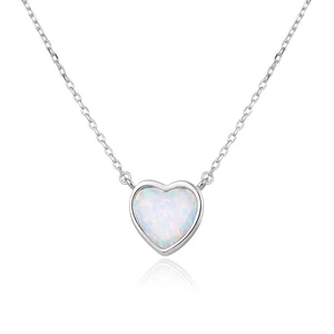 Beneto Romantický stříbrný náhrdelník se syntetickým opálem AGS817/45L