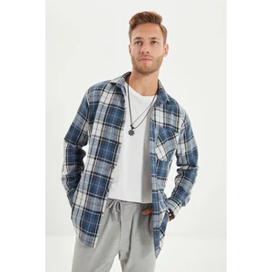 Trendyol Blue Men's Slim Fit Buttoned Collar Single Pocket Lumberjack Plaid Shirt