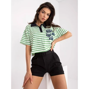 Women's white and green striped polo shirt