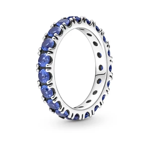 Pandora Trblietavý strieborný prsteň s modrými kryštálmi Eternity 190050C02 50 mm