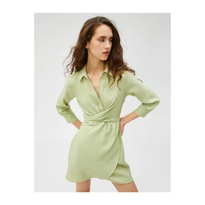 Koton Shirt Dress with Long Sleeves, Viscose Blend, Cuff Collar