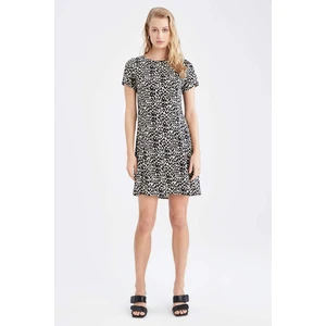 DEFACTO Relax Fit A Cut Short Sleeve Printed Mini Dress