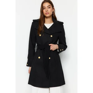 Trendyol Black Belted Gold Button Detailed Stamp Coat