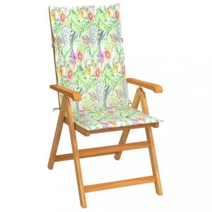 Skladacia záhradná stolička s poduškami teak / látka Dekorhome Kvety vzor,Skladacia záhradná stolička s poduškami teak / látka Dekorhome Kvety vzor