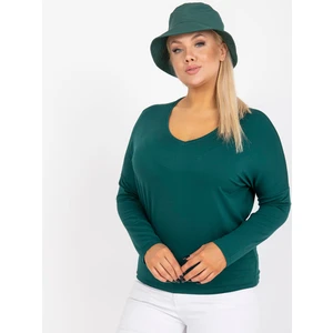 Tmavě zelená obyčejná halenka plus size basic s výstřihem do V Elisa