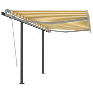 Ručně zatahovací markýza se sloupky 350x250 cm Dekorhome Bílá / žlutá,Ručně zatahovací markýza se sloupky 350x250 cm Dekorhome Bílá / žlutá