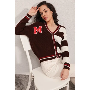 Bigdart 15803 Multicolored College Cardigan - Brown