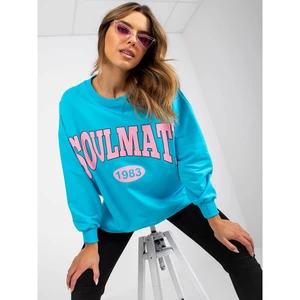 Blue and pink wide sweatshirt without a hood with long sleeves