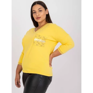 Plus size yellow cotton blouse with decorative pocket