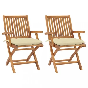 Záhradná stolička 2 ks teak / látka Dekorhome Krémová,Záhradná stolička 2 ks teak / látka Dekorhome Krémová
