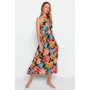 Trendyol Floral Patterned Maxi Tie Tie 100% Cotton Beach Dress