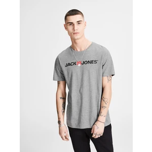 Šedé žíhané tričko s potiskem Jack & Jones - Pánské