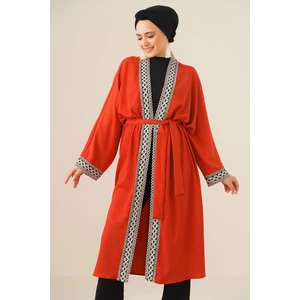Bigdart 5865 Knitted Long Kimono with Embroidery - Tile