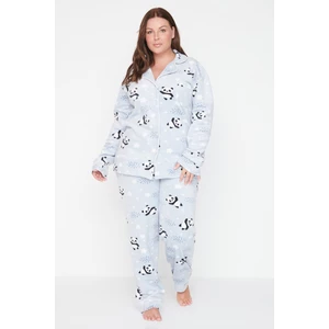 Trendyol Curve Blue Patterned Fleece Pajamas Set