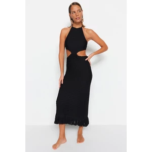 Trendyol Black Fitted Maxi Knitted Cut Out/Window Beach Dress
