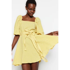 Trendyol Yellow Belted Mini Woven Dress