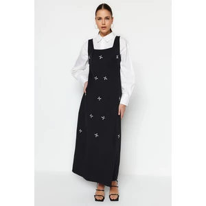 Trendyol Black Stone Embroidered Detailed Square Collar Woven Gilet Dress