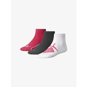Sada tří párů ponožek v tmavě růžové, šedé a bílé barvě Puma - Pánské