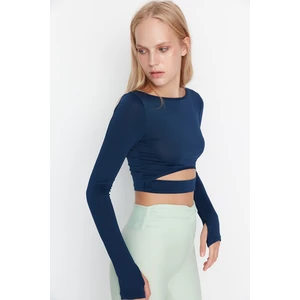Trendyol Dark Navy Crop Window/Cut Out and Thumb Hole Detail Sports Blouse