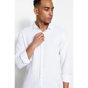 Trendyol Men's White Slim Fit Knitted Shirt that can be easily ironed on.