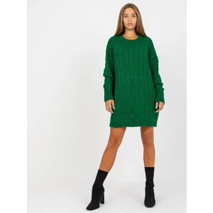 Green long sweater with braids in RUE PARIS cut