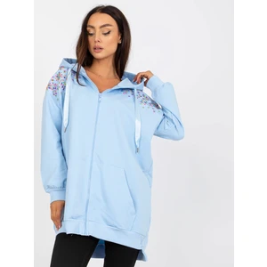 Light blue long zippered sweatshirt with embroidery RUE PARIS