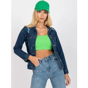 Ladies Denim Jacket with Holes Rue Paris - Navy Blue