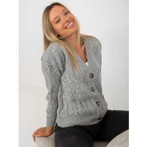 Grey openwork summer sweater with button fastening RUE PARIS