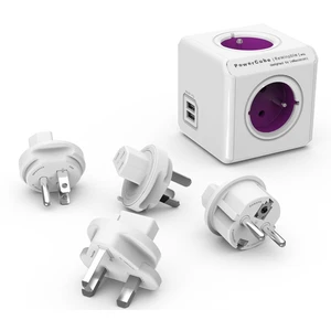 POWERCUBE REWIRABLE USB + PLUGS 4X230V + USB + cestovní adaptéry fialová