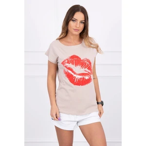 Blúz ajkakkal print bézs