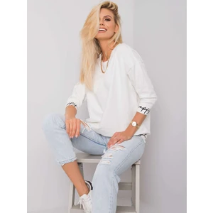 Ecru sweatshirt with inscriptions on the cuffs