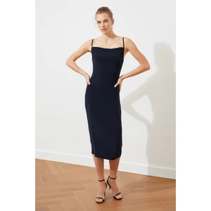 Trendyol Navy Blue Collar Knitted Dress