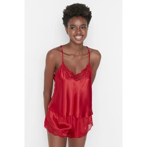 Trendyol Red Lace Detailed Satin Pajamas Set