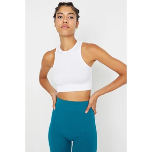 Trendyol White Seamless Ribbed Halter Neck Sports Bra