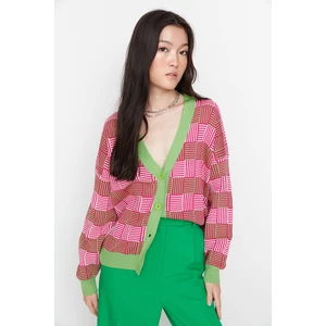 Trendyol Green Oversize Patterned Knitwear Cardigan