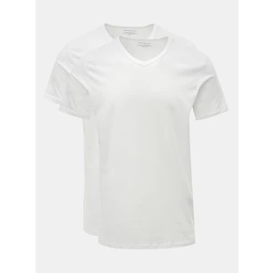 Sada dvou bílých basic triček s véčkovým výstřihem Jack & Jones