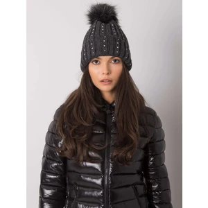 Dark gray padded hat with appliques