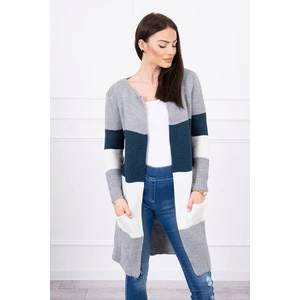 Cardigan Sweater on shoulder straps grey + dark jeans