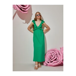 Koton Rachel Araz X - V-Neck Frill Long Maxi Dress