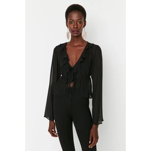Trendyol Black Frill Detailed Chiffon Blouse