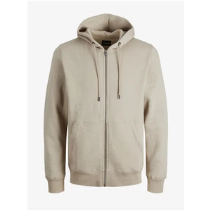 Beige Mens Basic Sweatshirt with Zipper and Hood Jack & Jones Star - Men