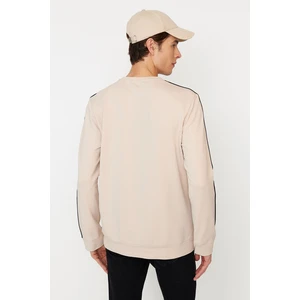 Trendyol Beige Men's Regular Fit Crewneck Neck Long Sleeved Pleats Sweatshirt