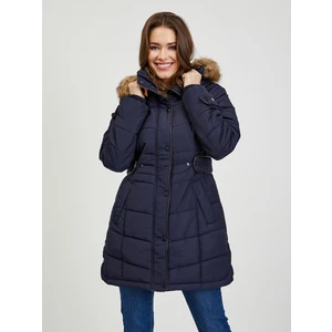 Orsay Dark blue Women's Quilted Winter Coat with Detachable Hood with Fur - Women